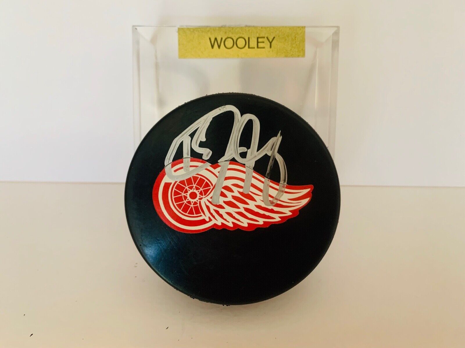 Jason Woolley Autographed Signed Official Hockey Puck Red Wings Team Logo