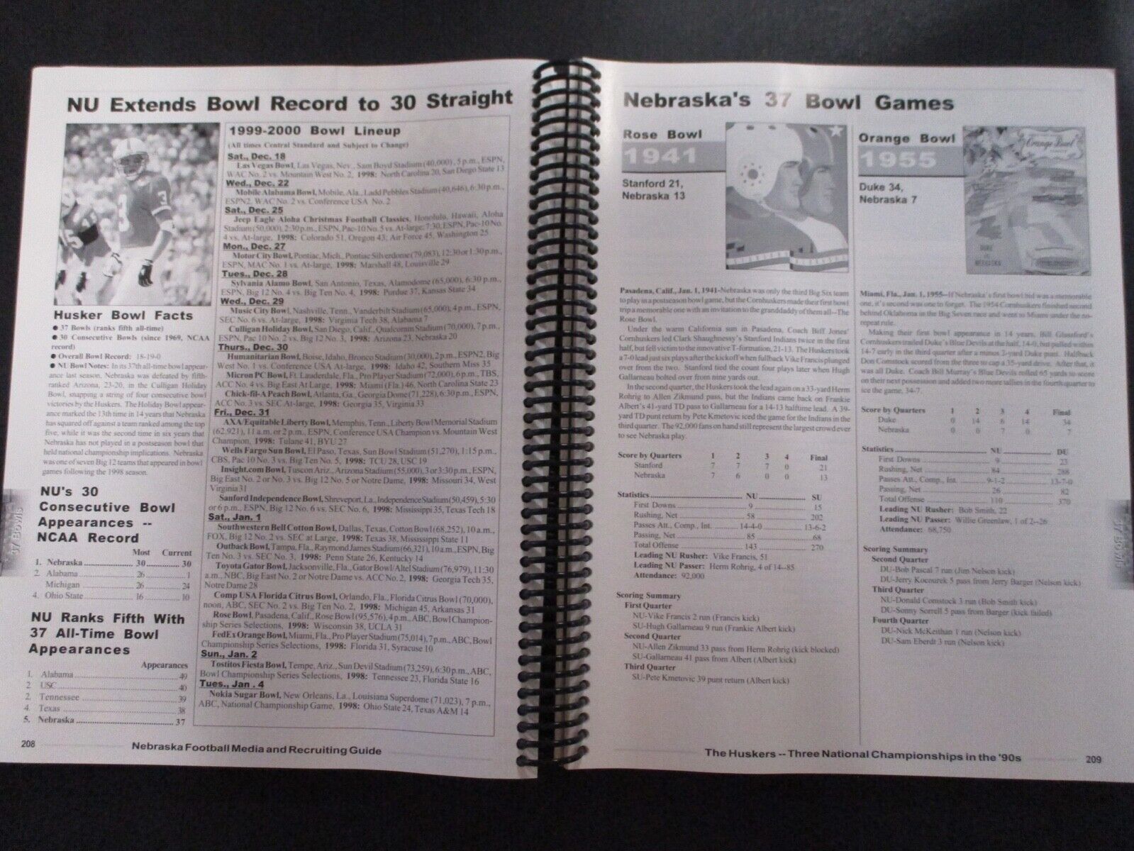 University of Nebraska Cornhuskers 1999 NCAA Football Media Guide Mike Brown EX