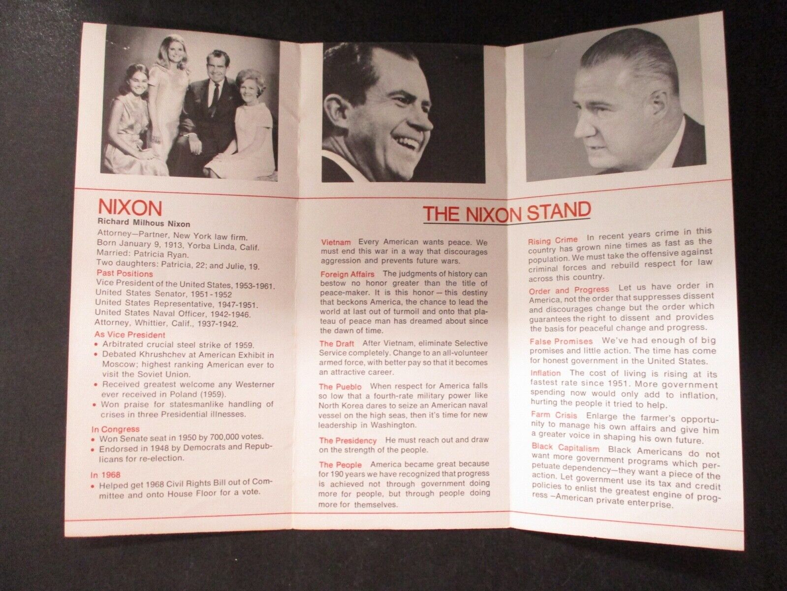 1968 Richard Nixon for President Voting Pamphlet Brochure VG New York