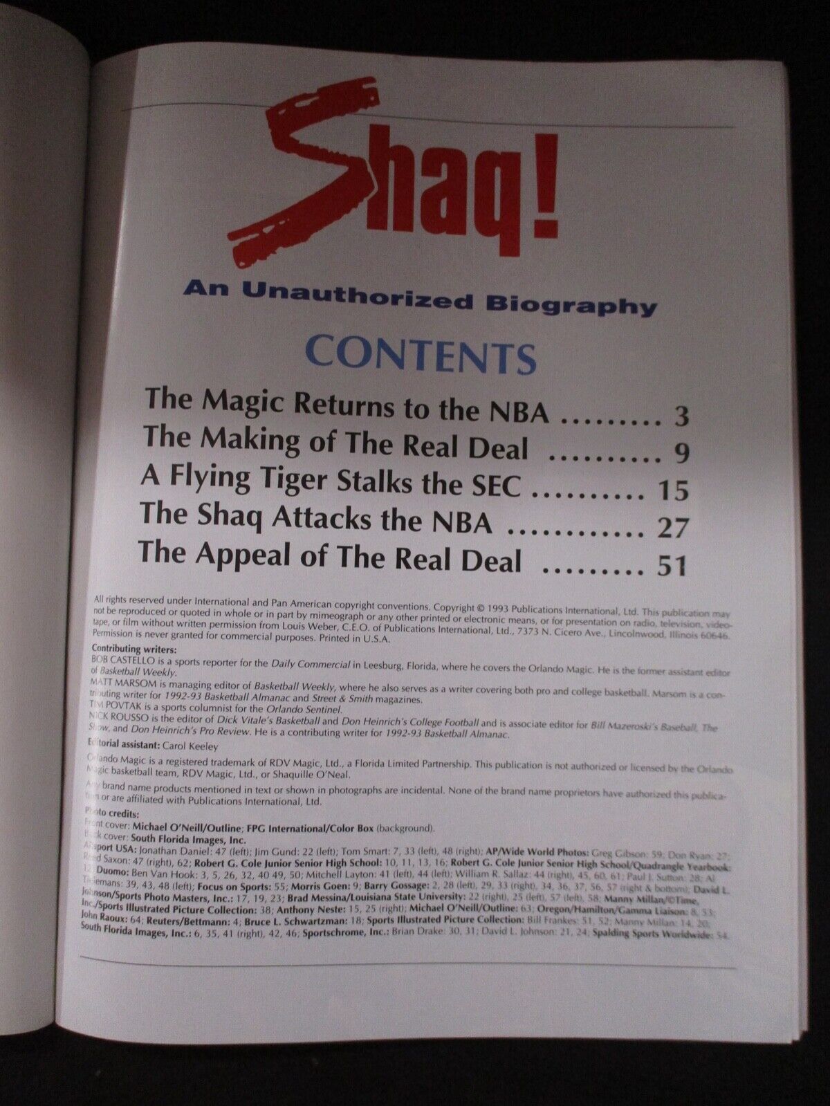 Shaquille O'Neal Unauthorized Biography PI Publication 1993 Unsigned EX Cond