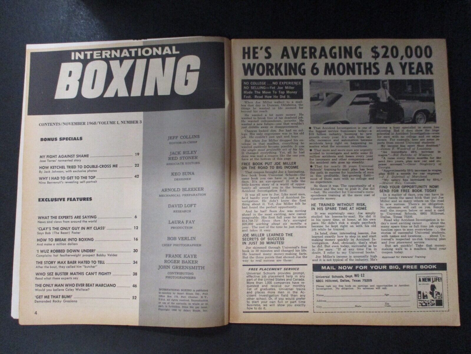 International Boxing Magazine November 1968 Rocky Graziano Nino Benvenuti VG