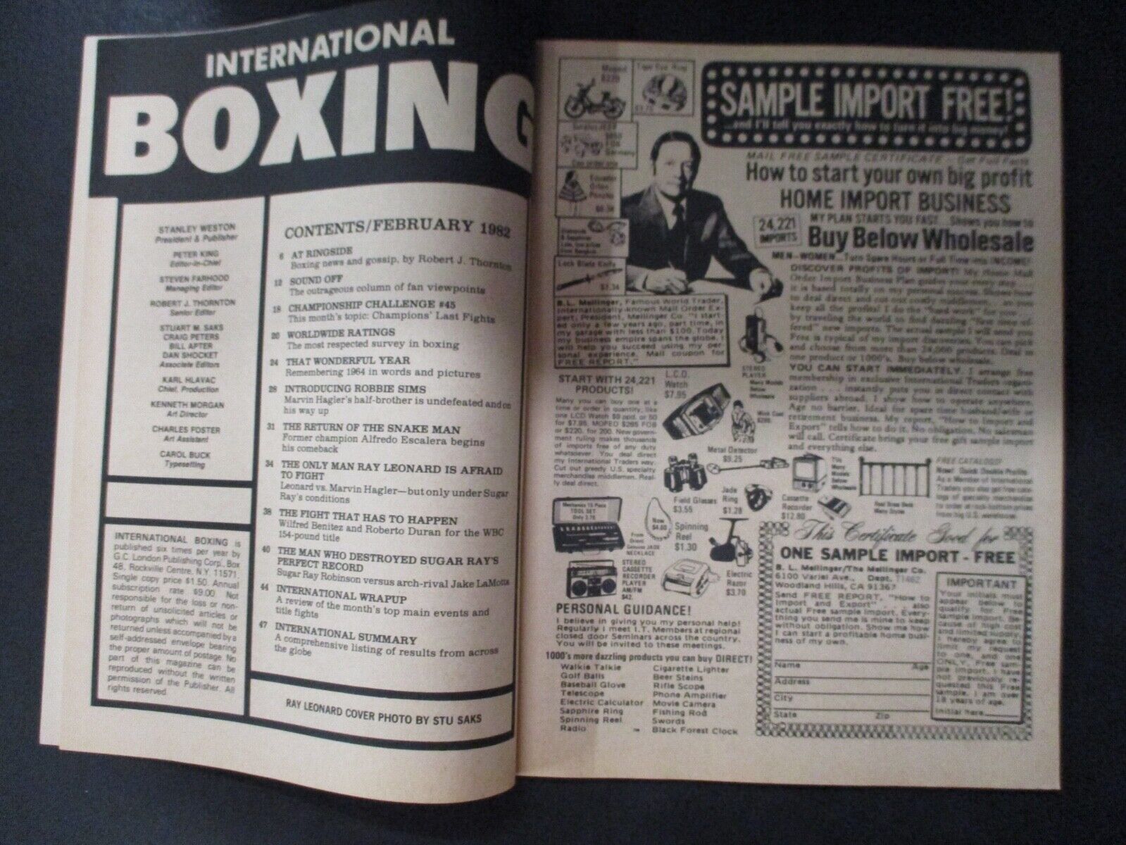 International Boxing Vintage Magazine February 1982 Sugar Ray Leonard VG