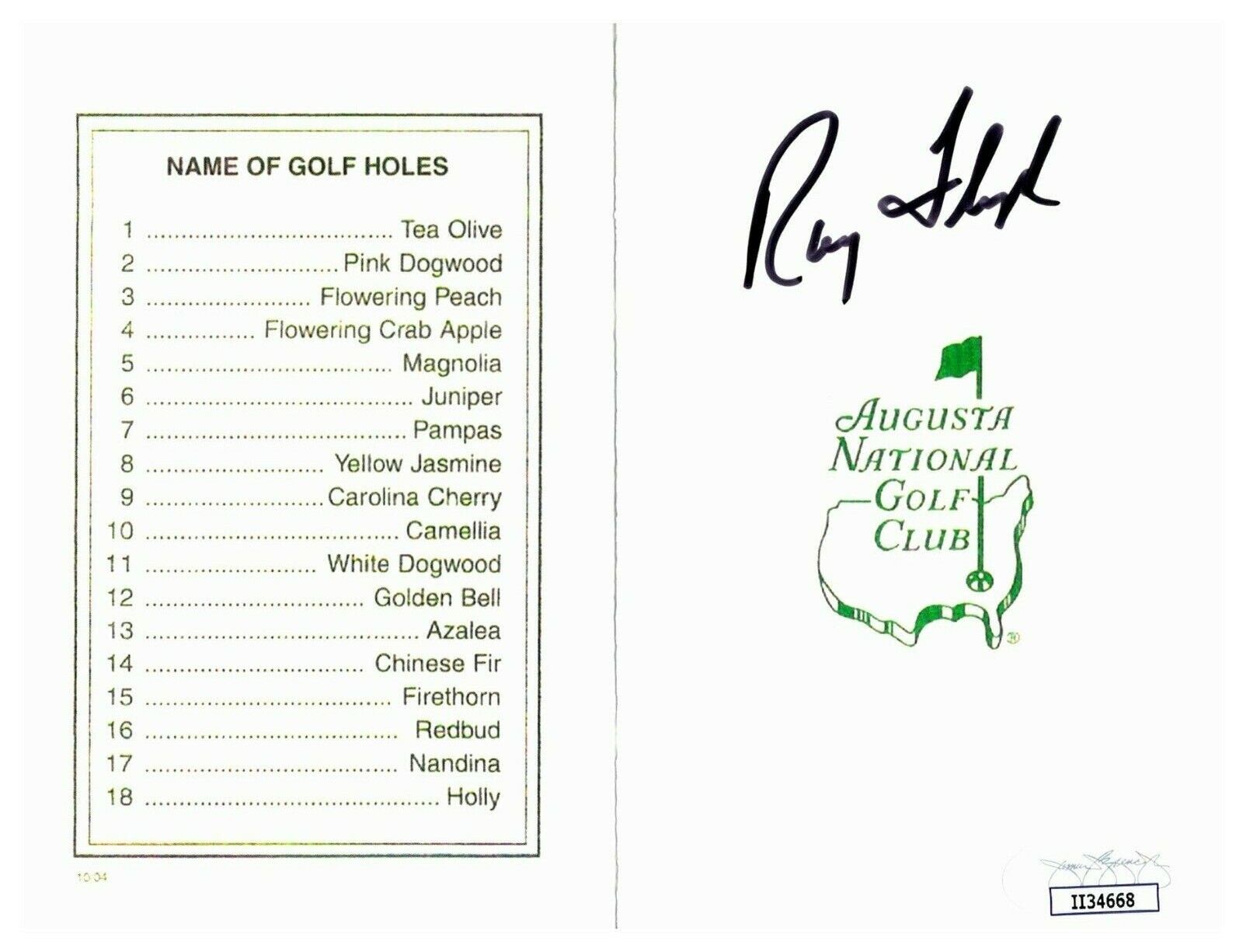 Ray Floyd 1976 Masters Scorecard Augusta National Golf Club JSA Authentic