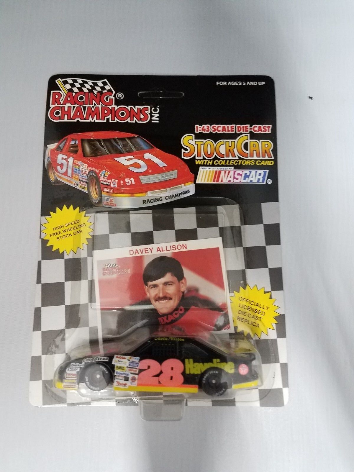 Racing Champions Die Cast Stock Car Replica & Card- Davey Allison #28