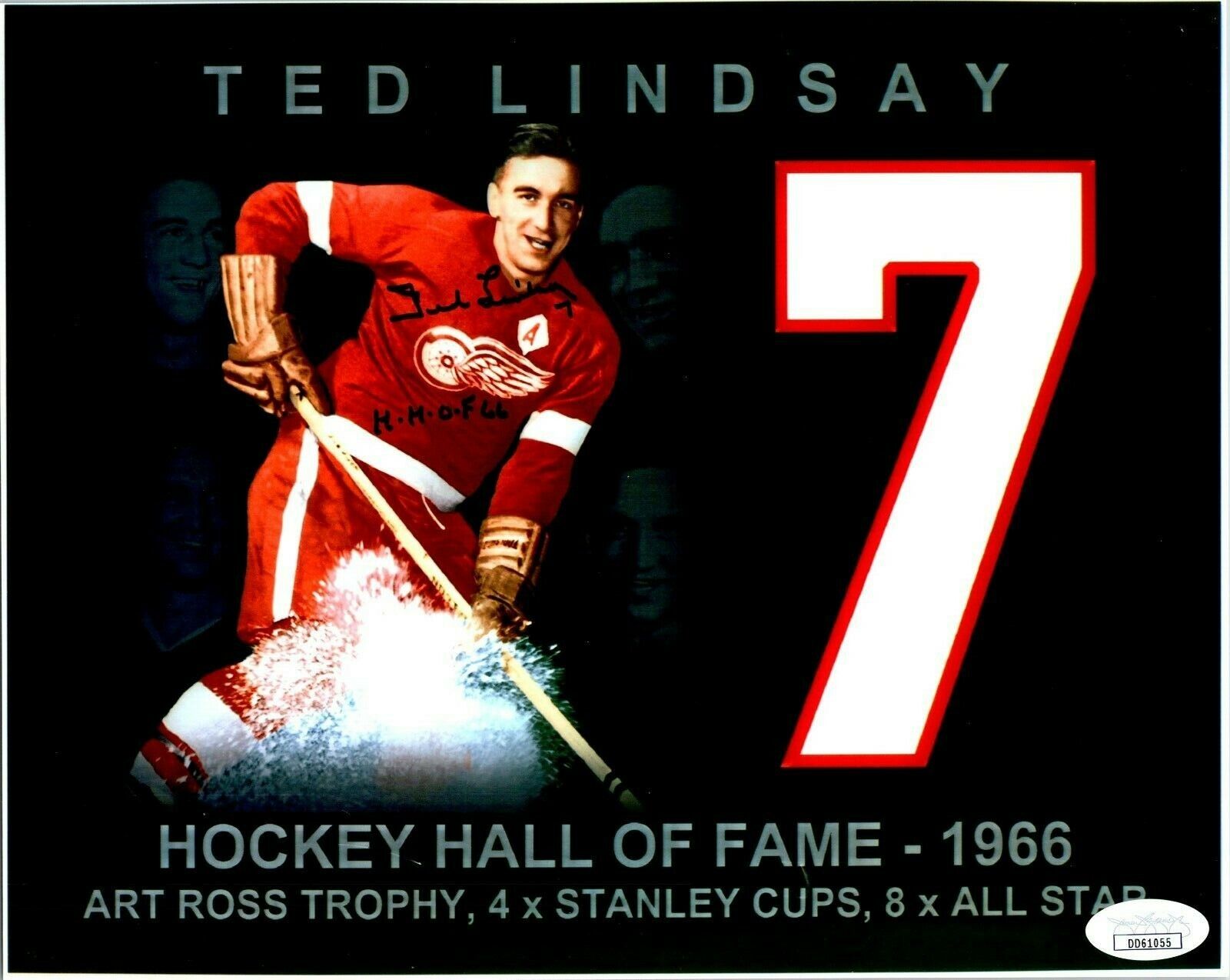 Ted Lindsay Detroit Red Wings HOF 66 Autographed 8x10 Photo JSA Cert.