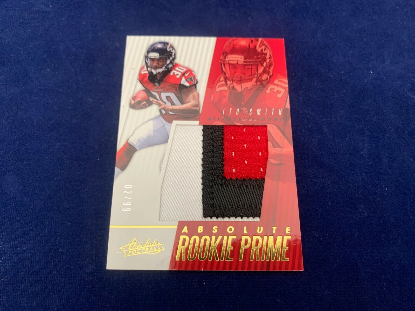 Ito Smith Atlanta falcons 2018 Absolute Rookie Prime 3 Color Patch Card #2/99