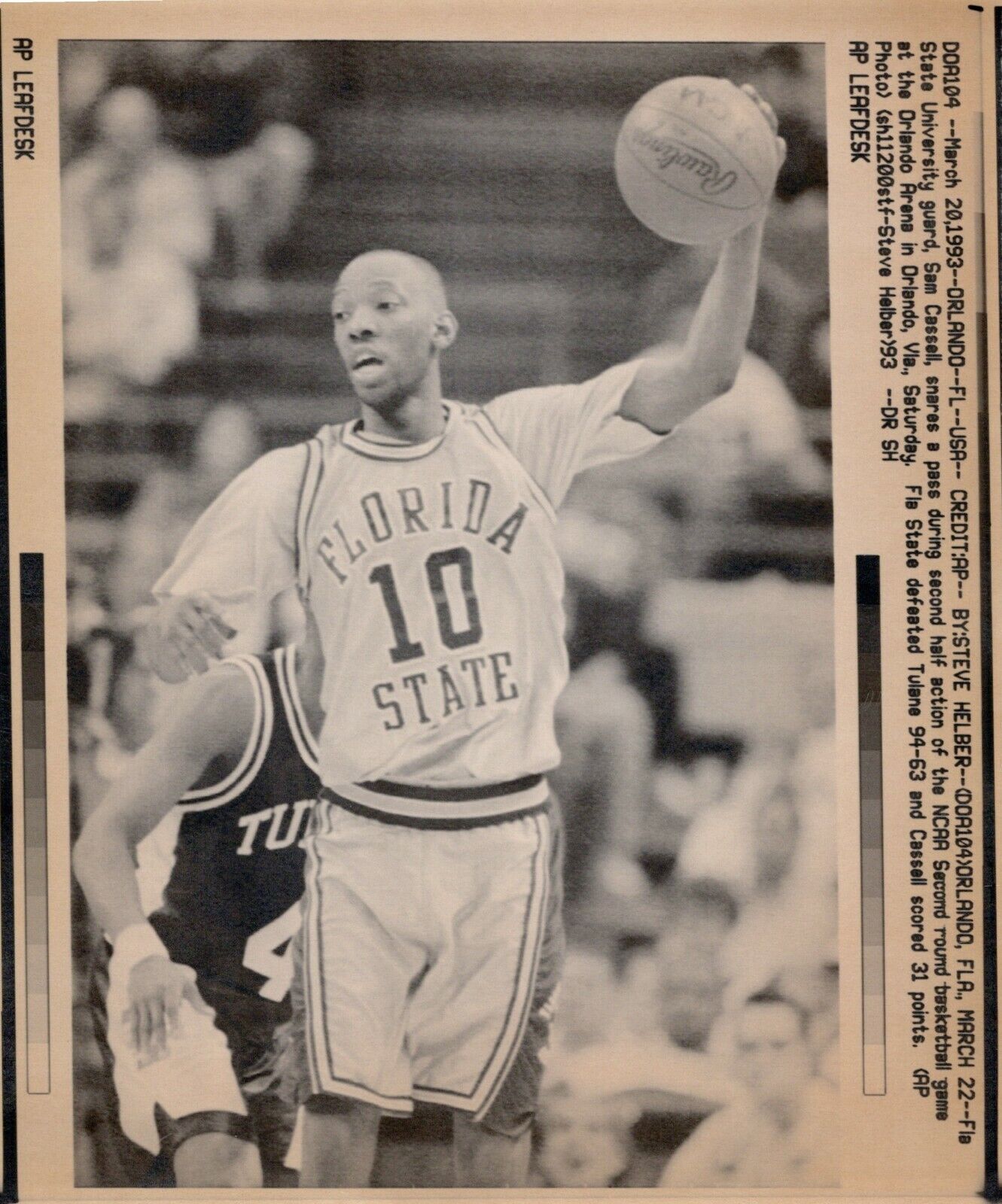 Sam Cassell FSU 7x8.5 AP Photo Leaf Desk 1993 Press Photo