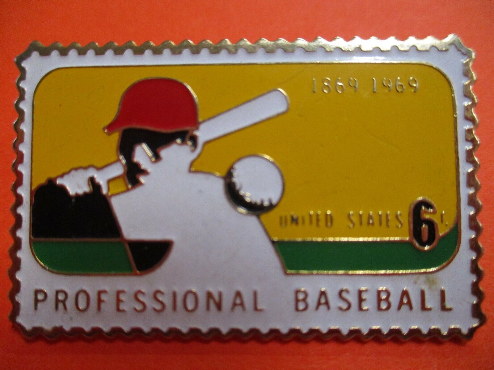 Professional Baseball 1869 1969 Century Pin United States 6 Yellow