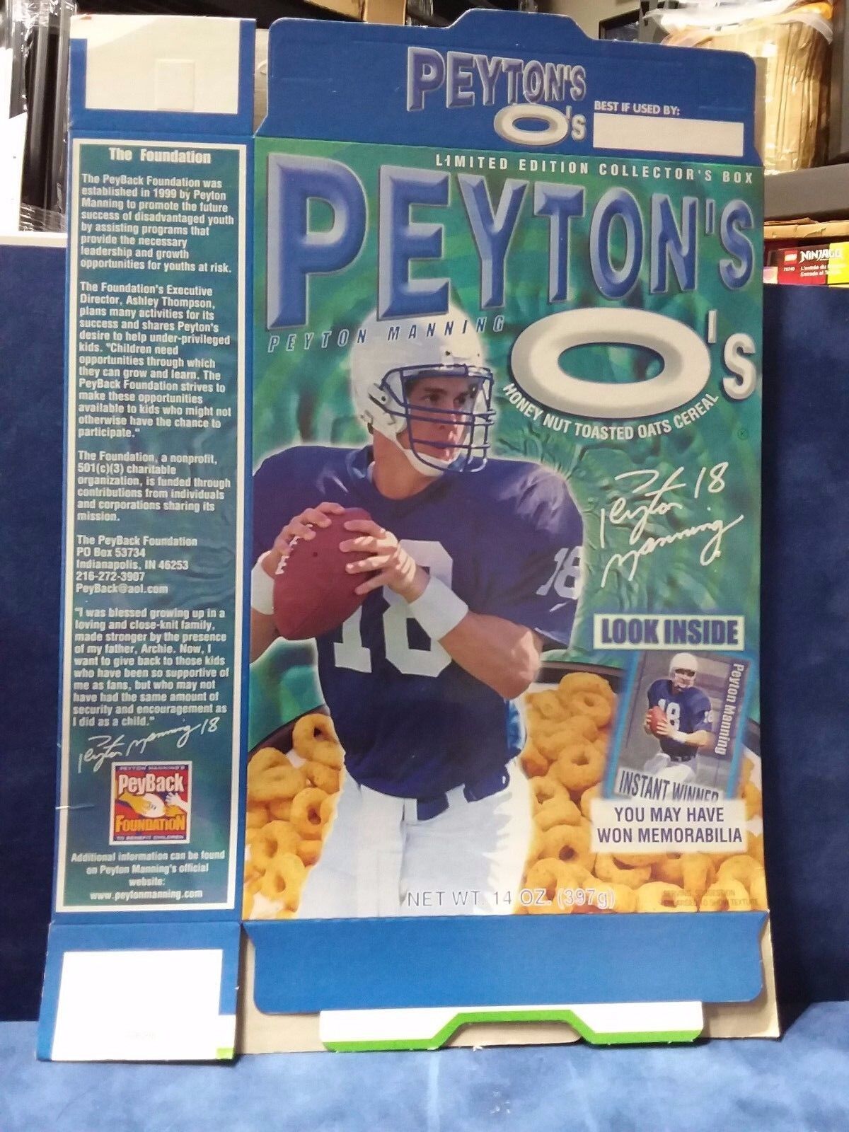 Peyton Manning Peyton O's Collectors Cereal Box Just the box