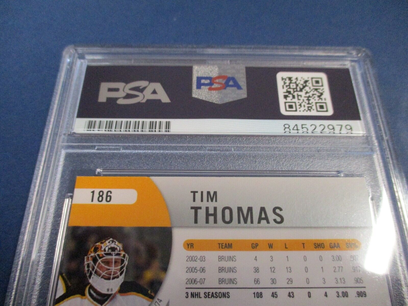 Tim Thomas Autographed Signed 2007-08 Fleer Ultra Card #186 PSA Slab Auth.