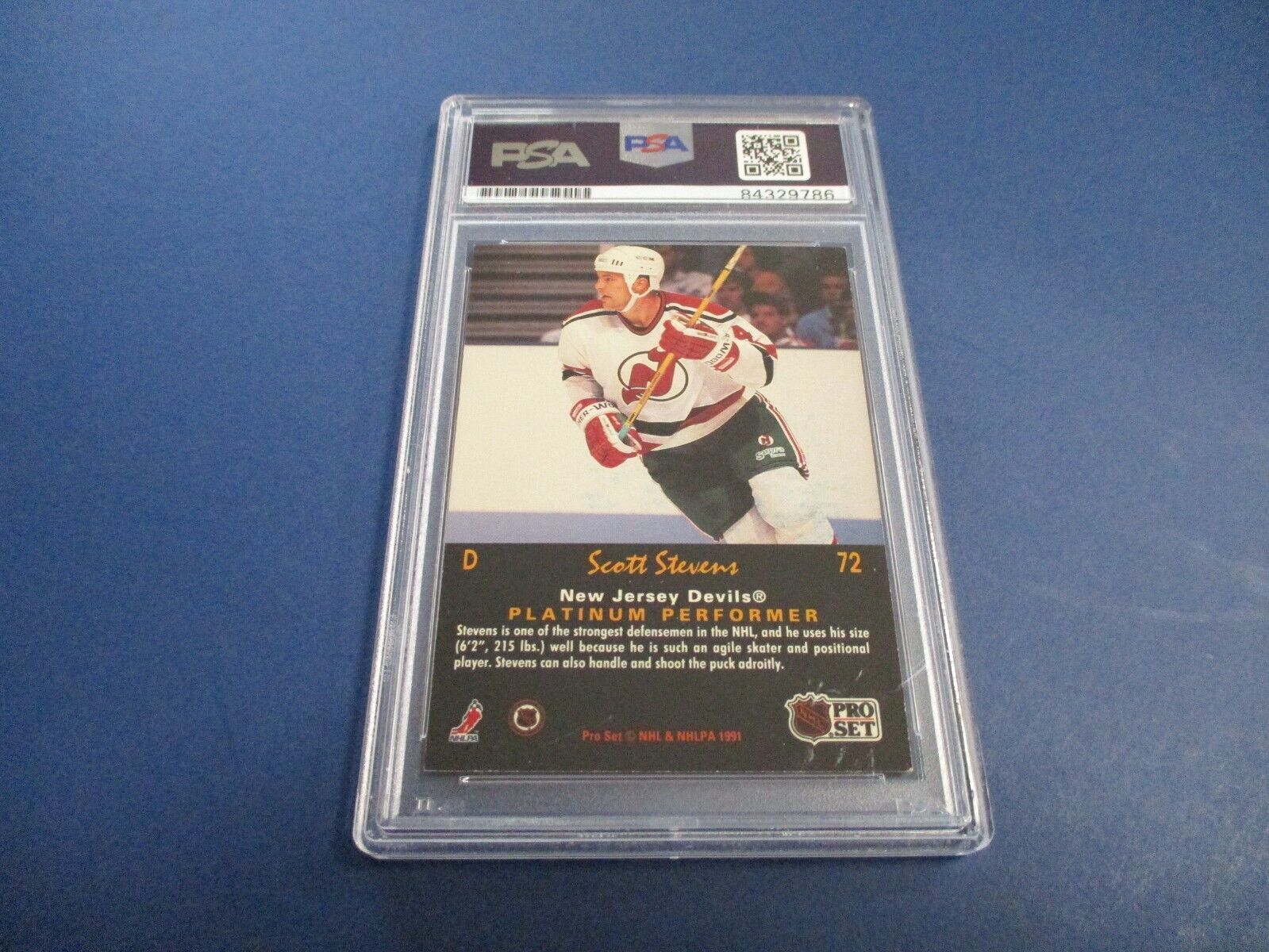 Scott Stevens Autographed Signed 1991 Pro Set Plat. Card #72 PSA Slab Auth.