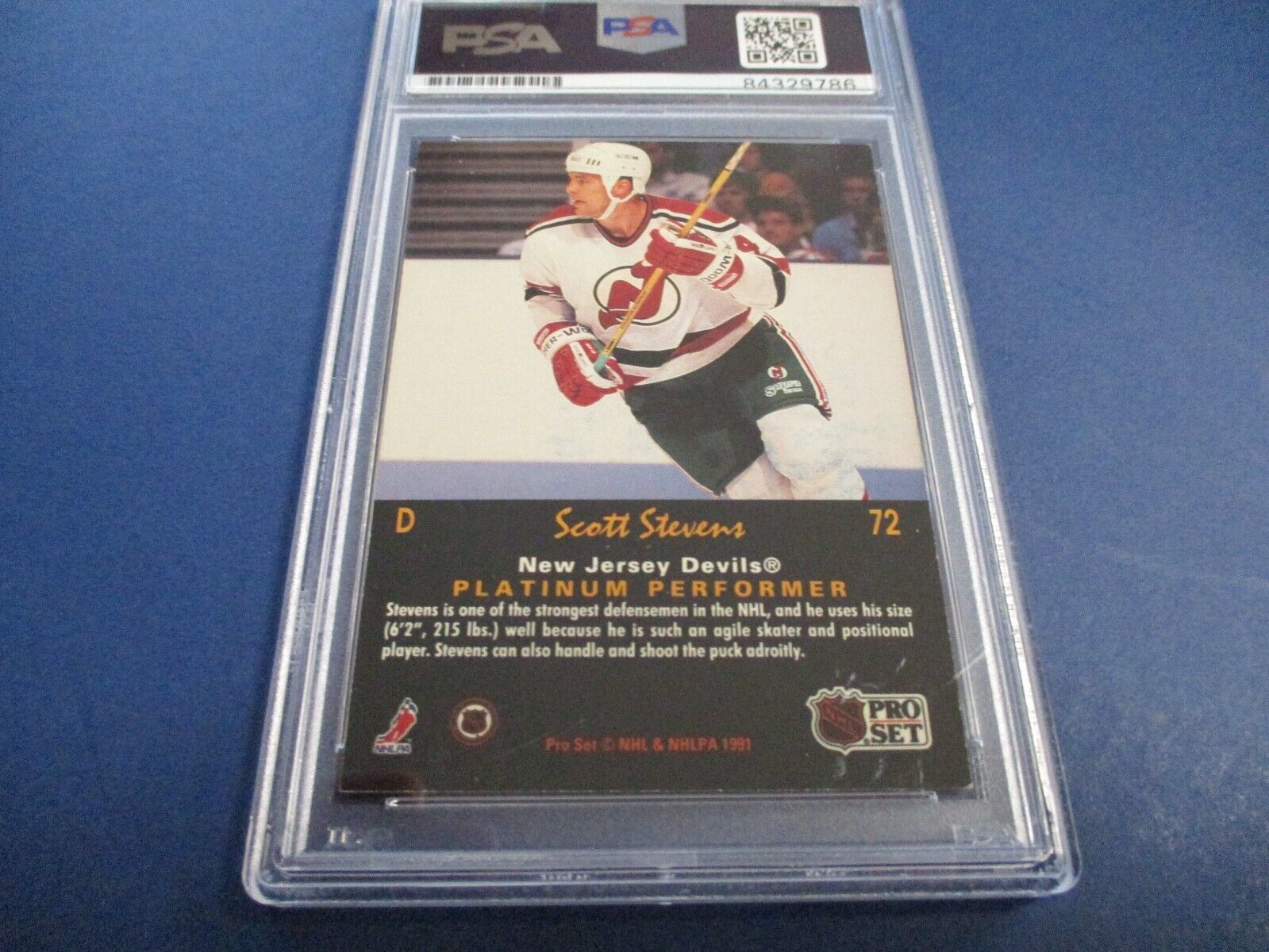 Scott Stevens Autographed Signed 1991 Pro Set Plat. Card #72 PSA Slab Auth.