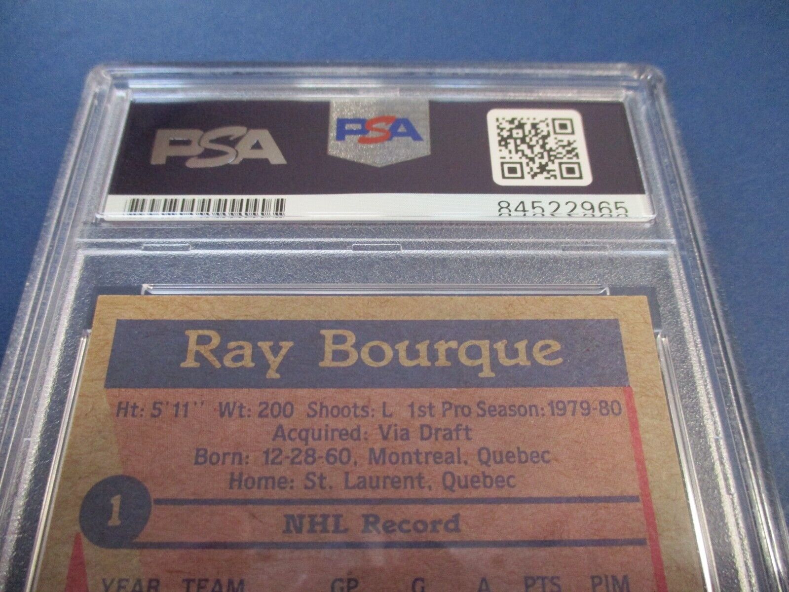 Ray Bourque Bruins Autographed Signed 1984-85 Topps Card #1 PSA Slab Auth.