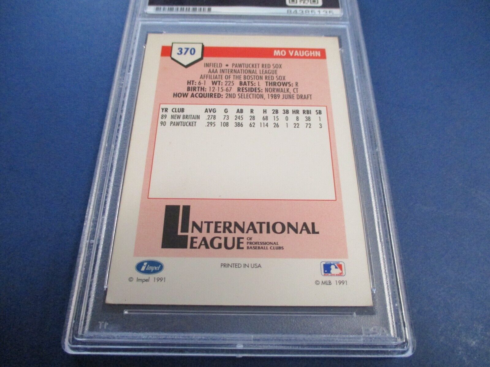 Mo Vaughn Autographed Signed 1991 Impel Pre-Rookie Card #370 PSA Slab Auth.