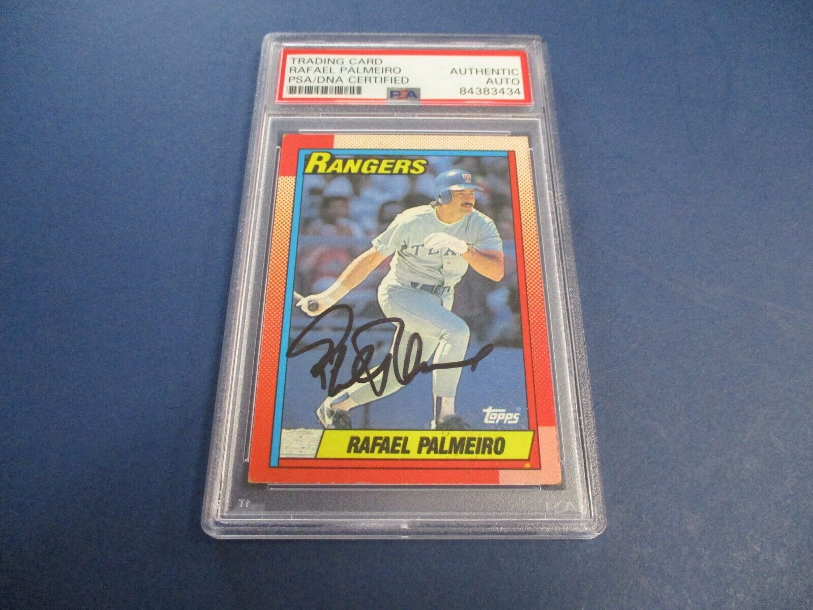 Rafael Palmeiro Rangers Autographed Signed 1990 Topps Card #755 PSA Slab Auth.