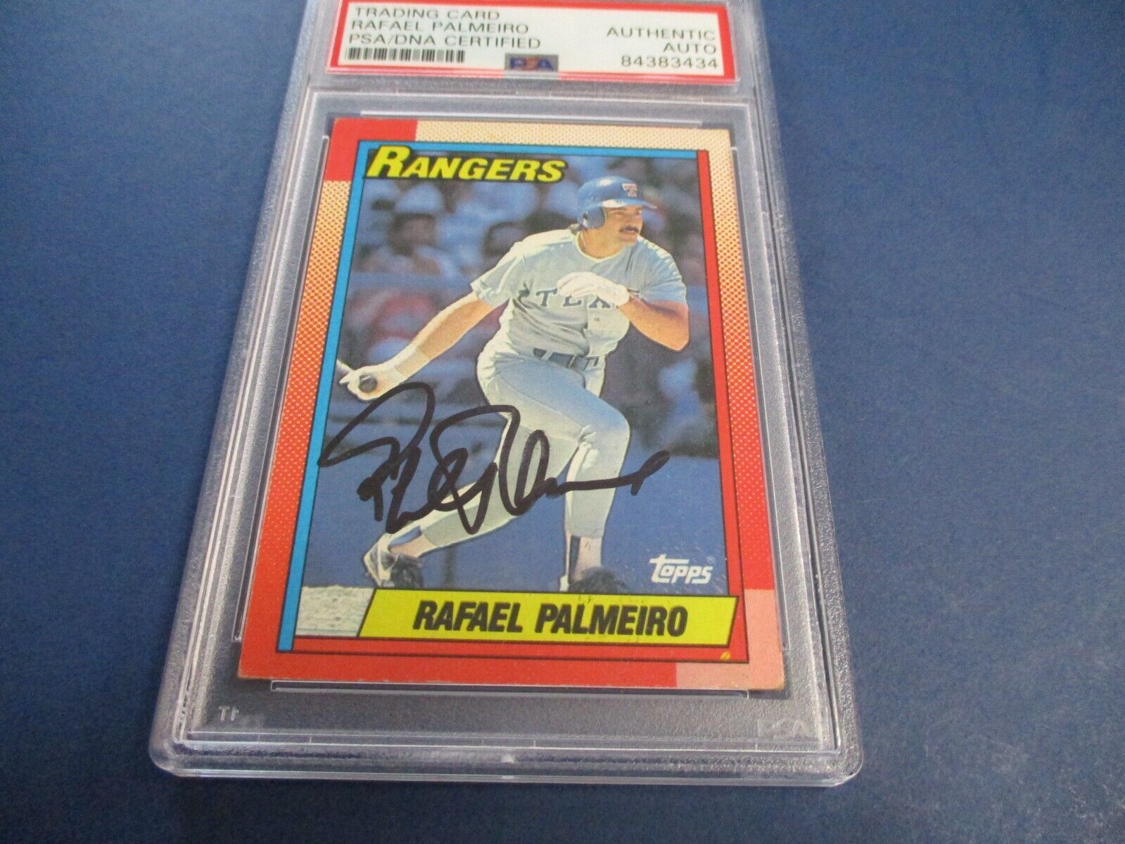 Rafael Palmeiro Rangers Autographed Signed 1990 Topps Card #755 PSA Slab Auth.