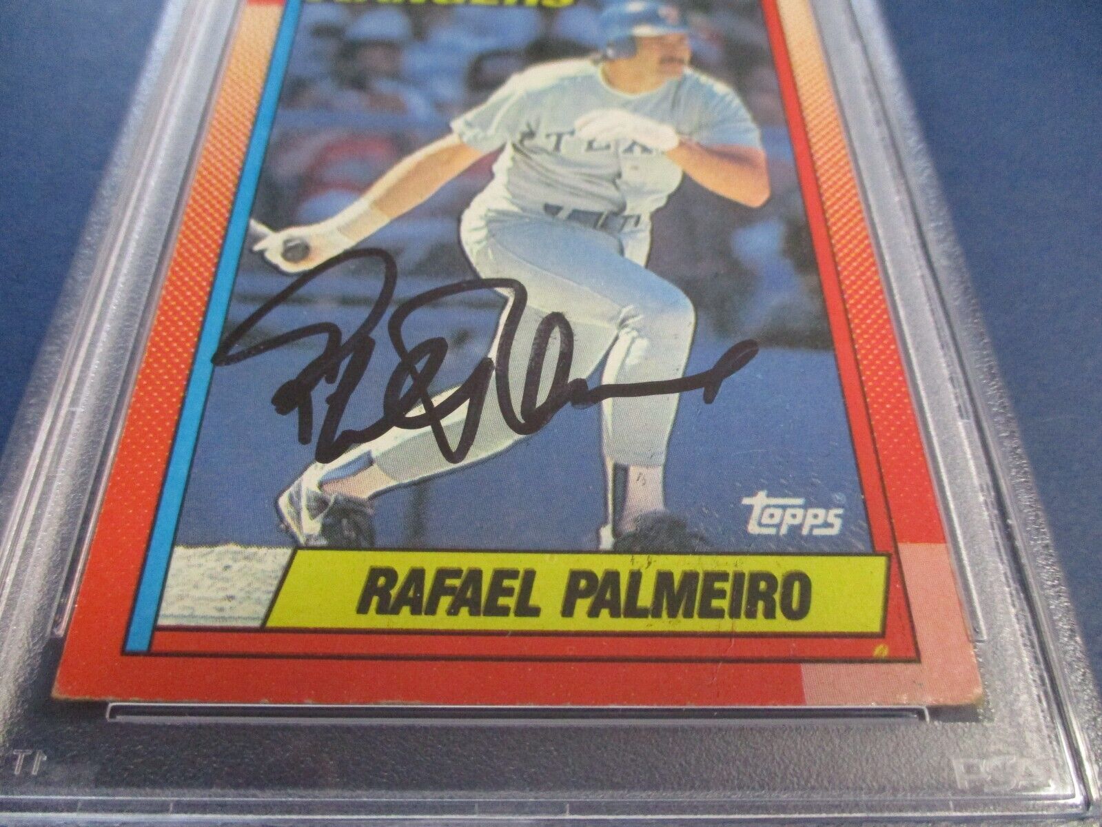 Rafael Palmeiro Rangers Autographed Signed 1990 Topps Card #755 PSA Slab Auth.