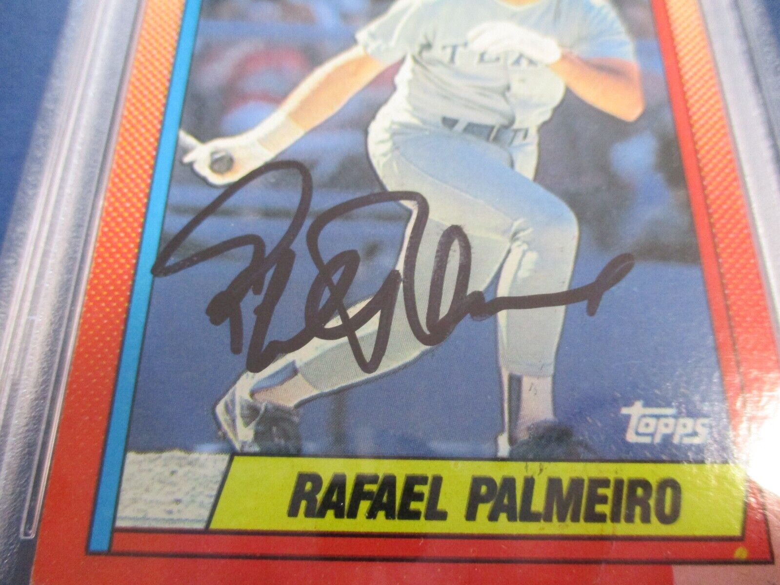 Rafael Palmeiro Rangers Autographed Signed 1990 Topps Card #755 PSA Slab Auth.