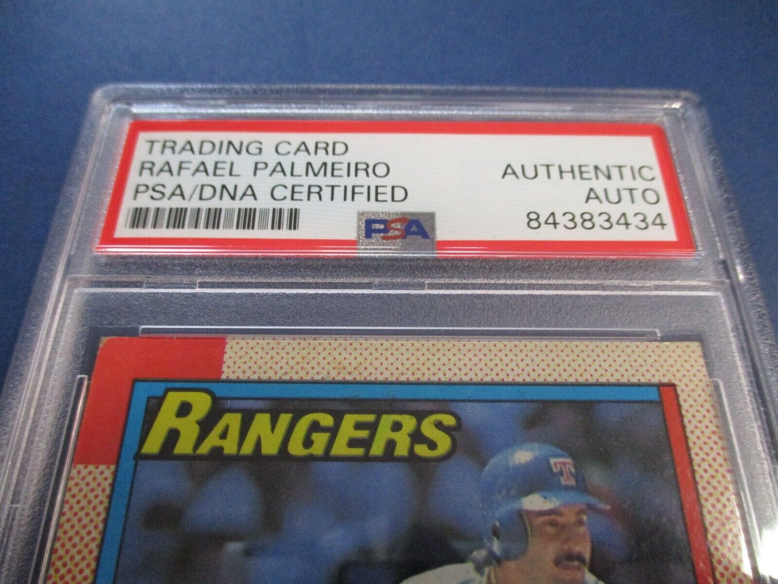 Rafael Palmeiro Rangers Autographed Signed 1990 Topps Card #755 PSA Slab Auth.