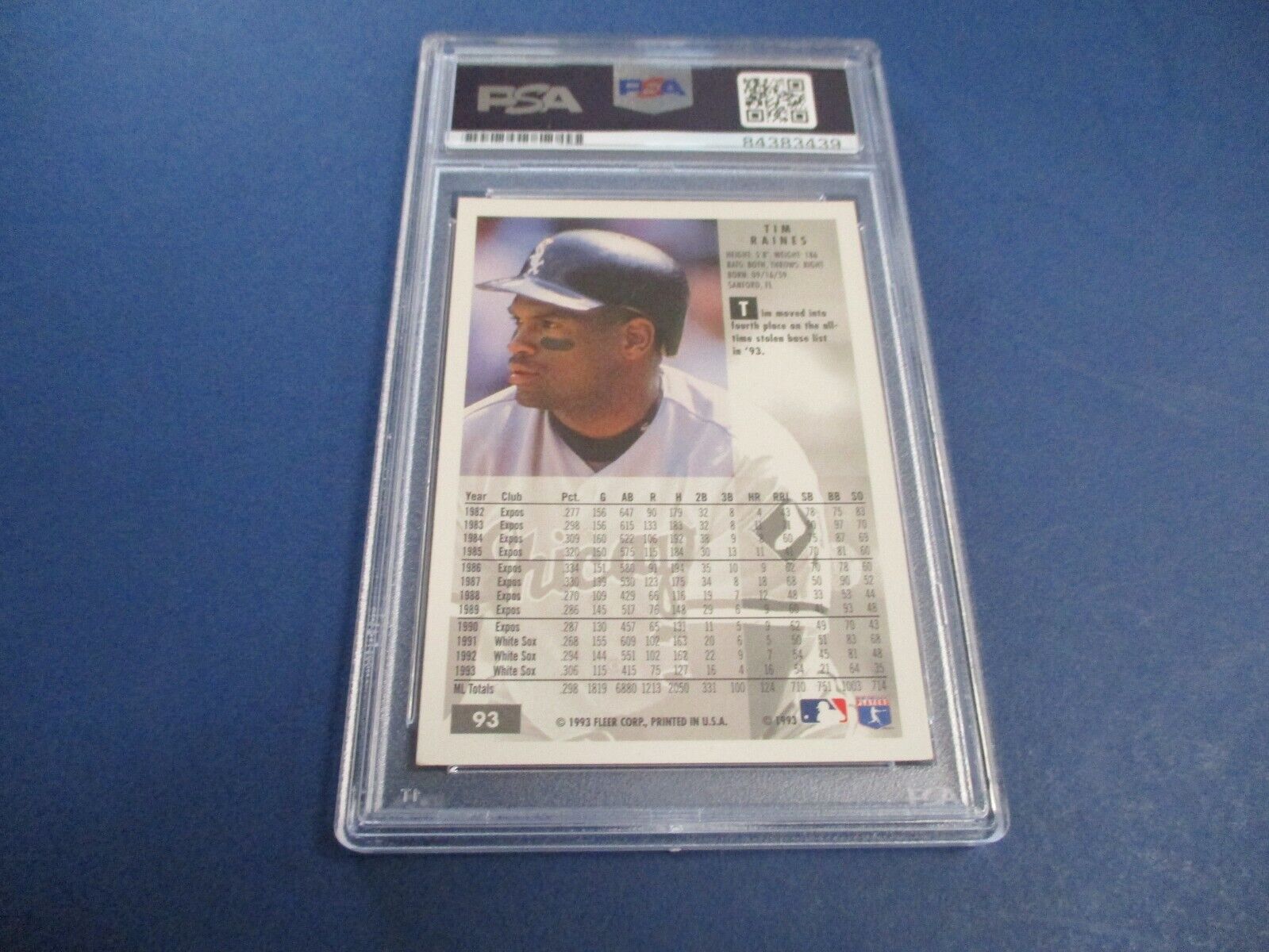 Tim Raines White Sox Autographed Signed 1994 Fleer Card #93 PSA Slab Auth.