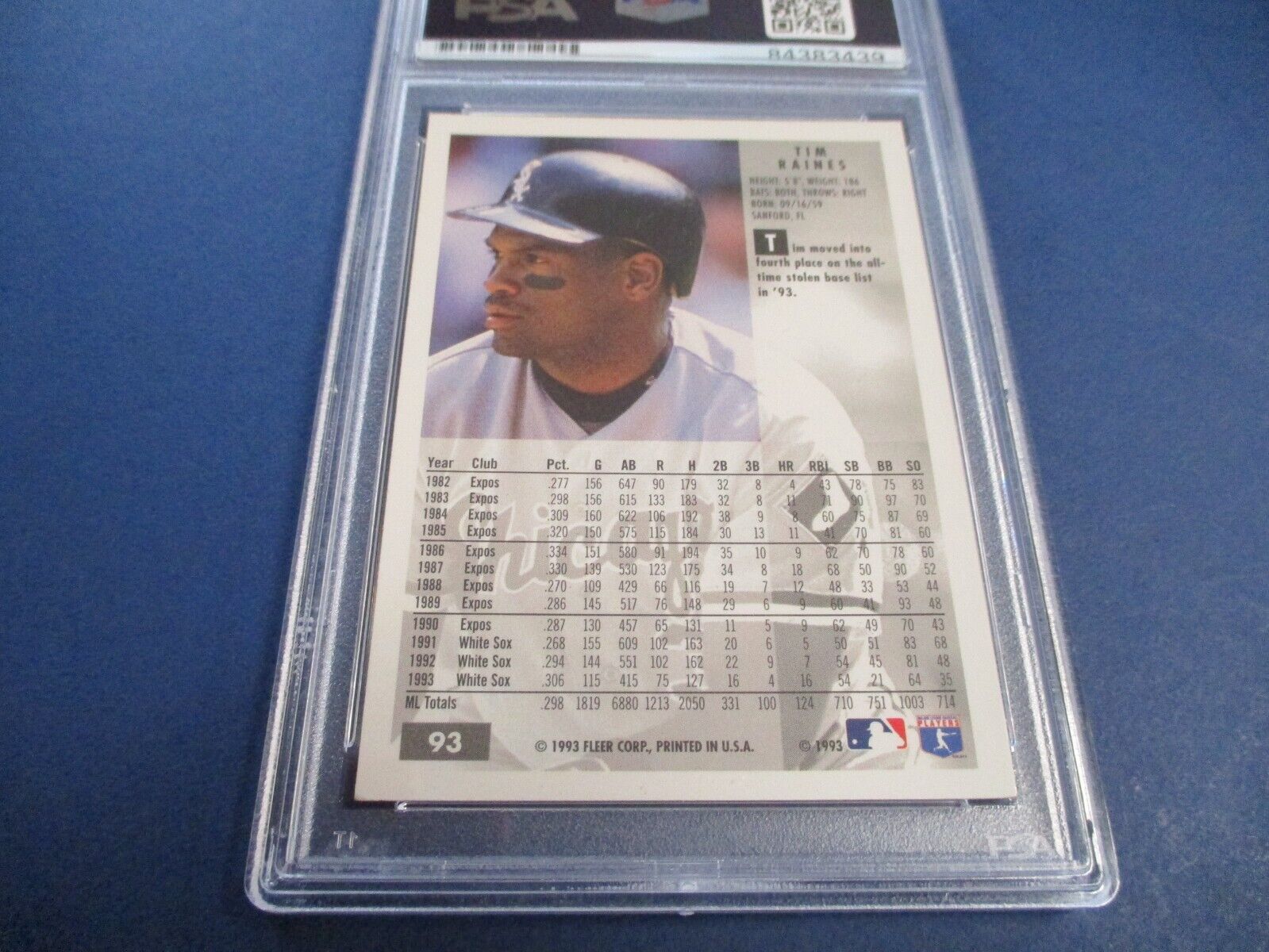 Tim Raines White Sox Autographed Signed 1994 Fleer Card #93 PSA Slab Auth.