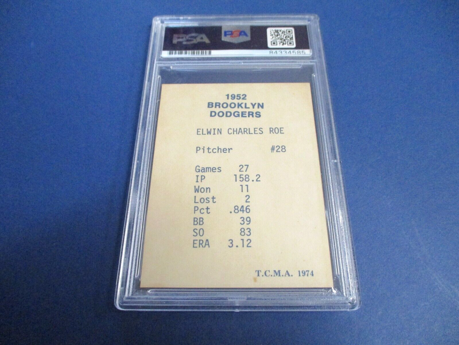 Preacher Roe Brooklyn Dodgers Autographed Signed 1974 TCMA Card PSA Slab Auth.