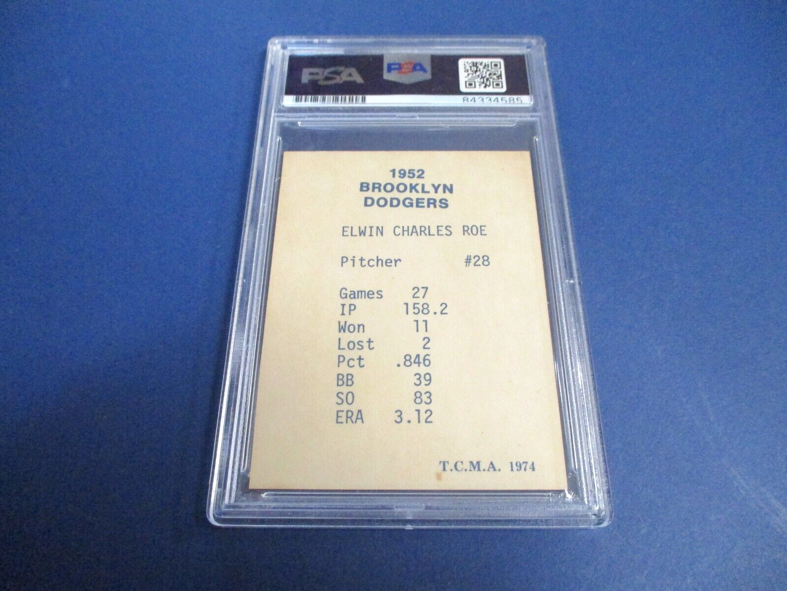 Preacher Roe Brooklyn Dodgers Autographed Signed 1974 TCMA Card PSA Slab Auth.