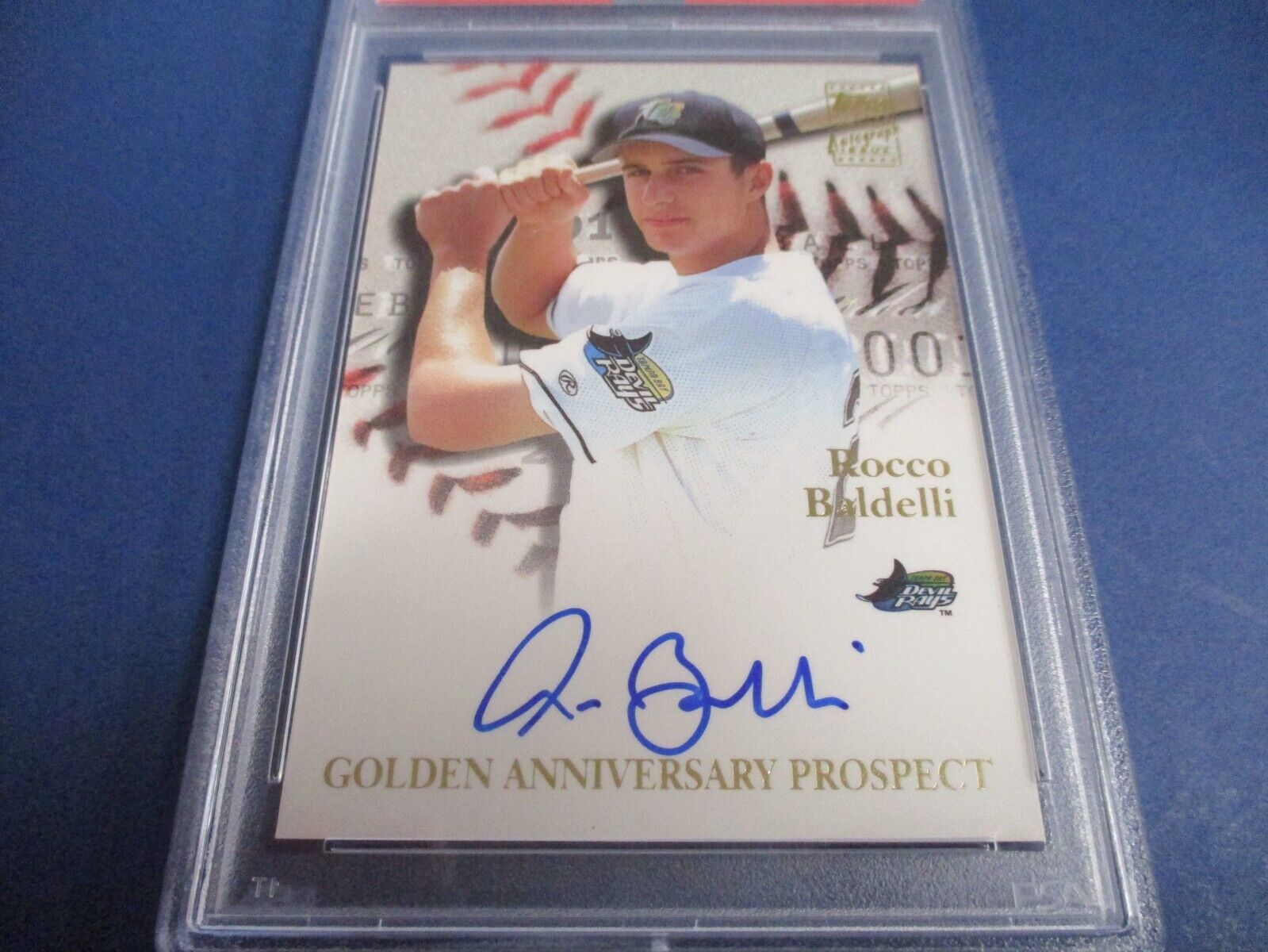 Rocco Baldelli Autographed Signed 2001 Topps Rookie Card #GAA-RB PSA Slab Auth.