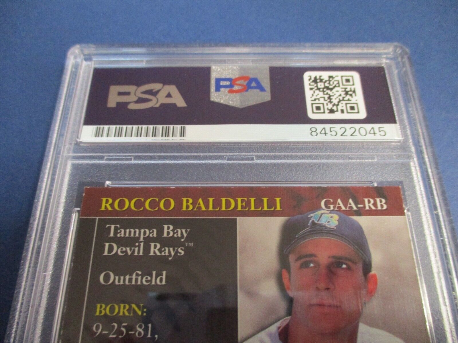 Rocco Baldelli Autographed Signed 2001 Topps Rookie Card #GAA-RB PSA Slab Auth.