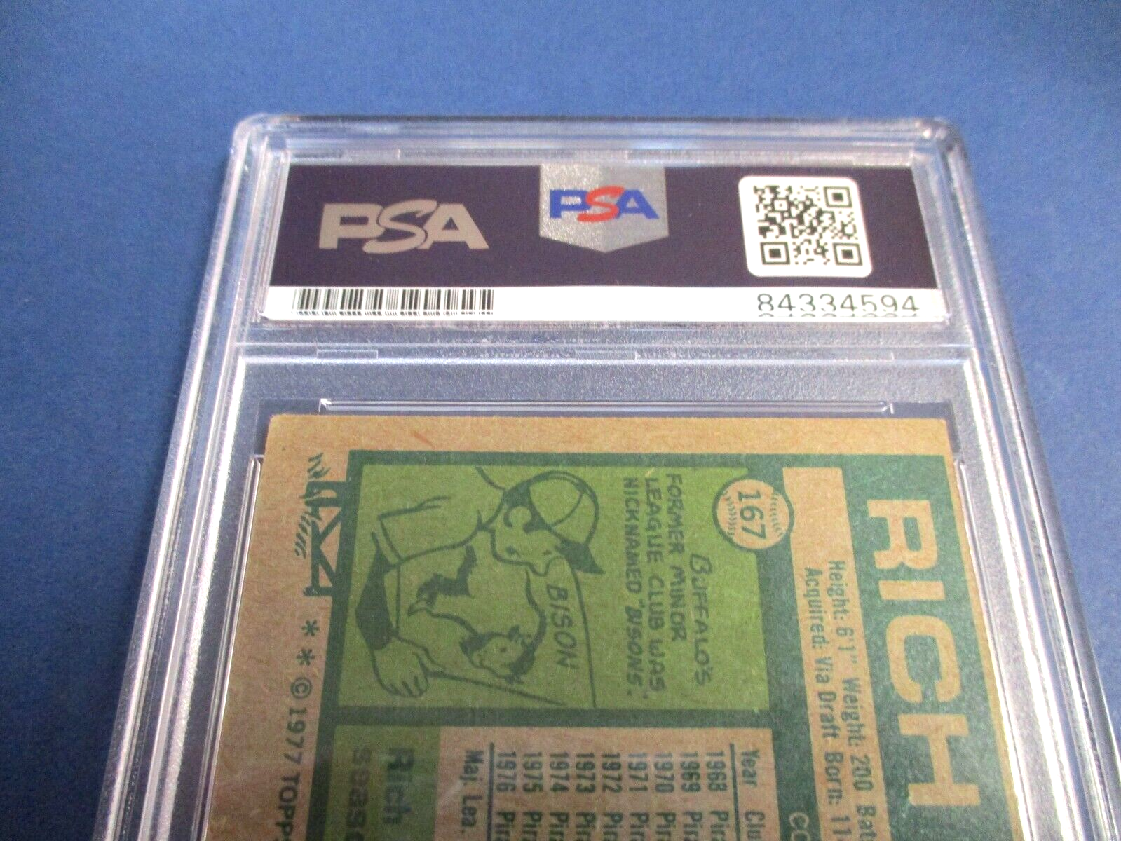 Richie Hebner Autographed Signed 1977 Topps Baseball Card #167 PSA Slab Auth.