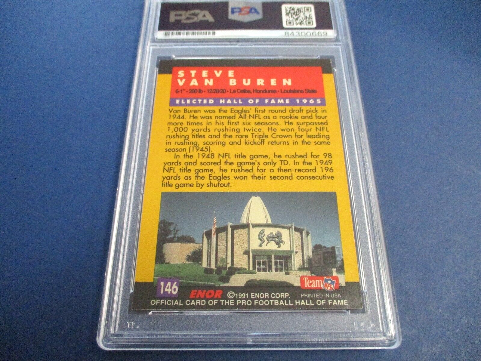 Steve Van Buren Autographed Signed 1991 Enor HOF Card #146 PSA Slab Auth B