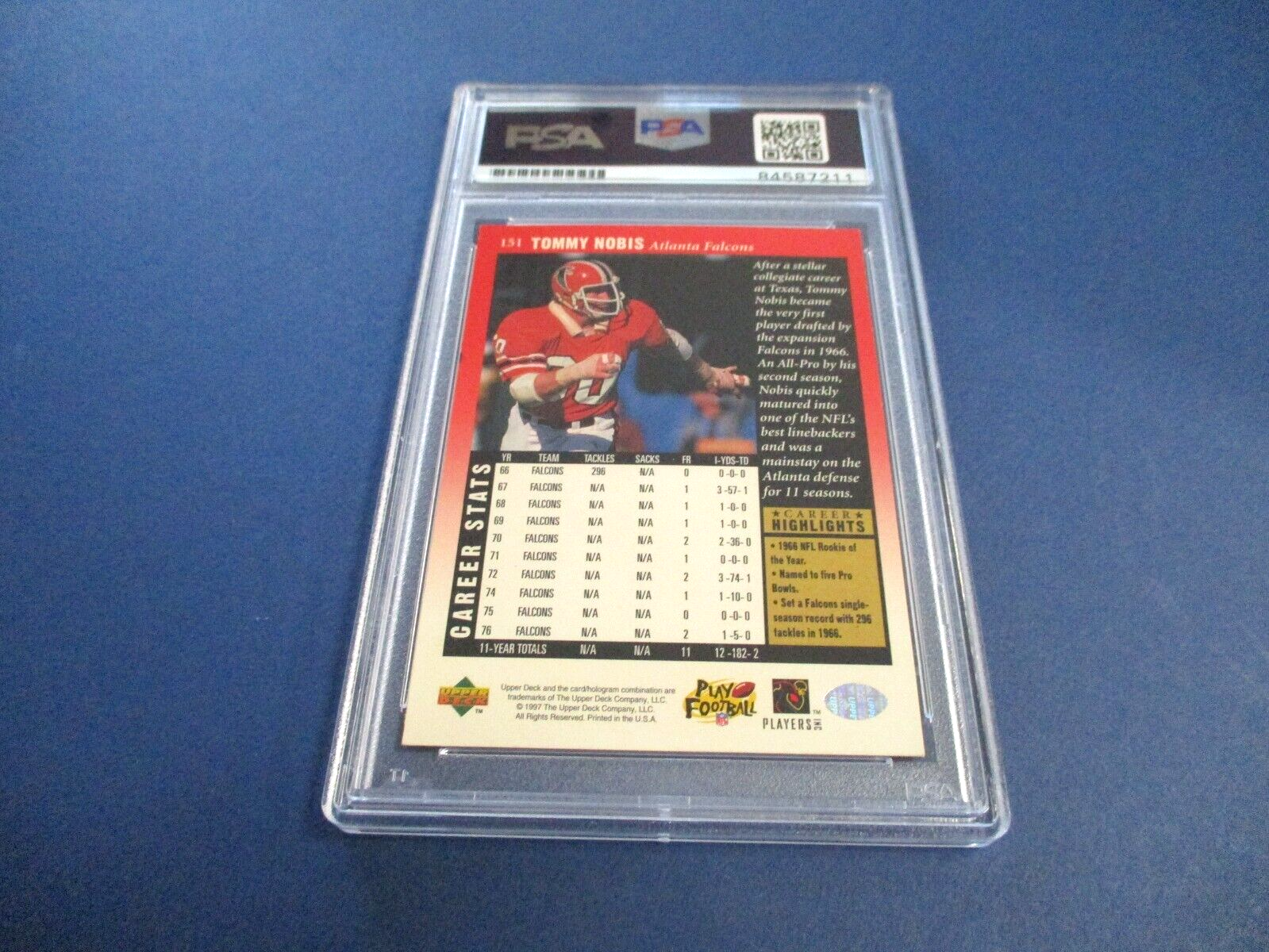 Tommy Nobis Autographed Signed 1997 Upper Deck Legends Card #151 PSA Slab Auth.