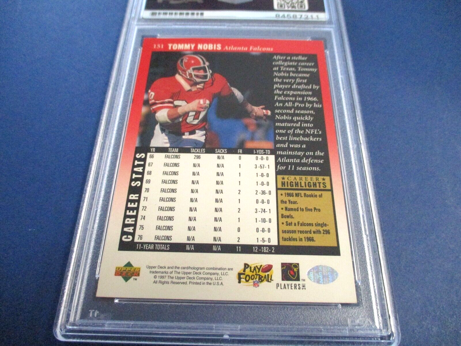 Tommy Nobis Autographed Signed 1997 Upper Deck Legends Card #151 PSA Slab Auth.