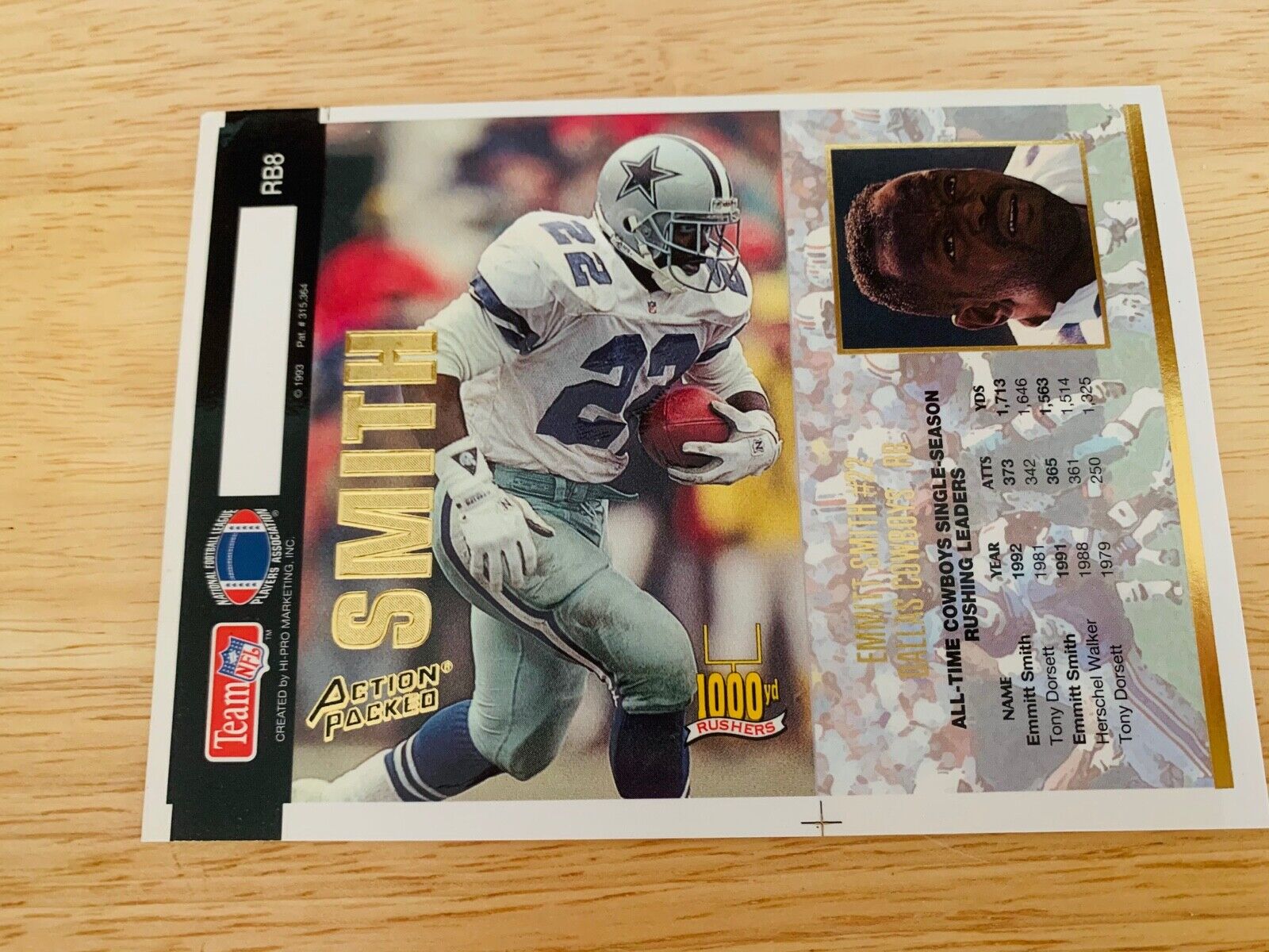 Emmit Smith Dallas Cowboys 1993 Action Packed Unfolded Sample Card NM