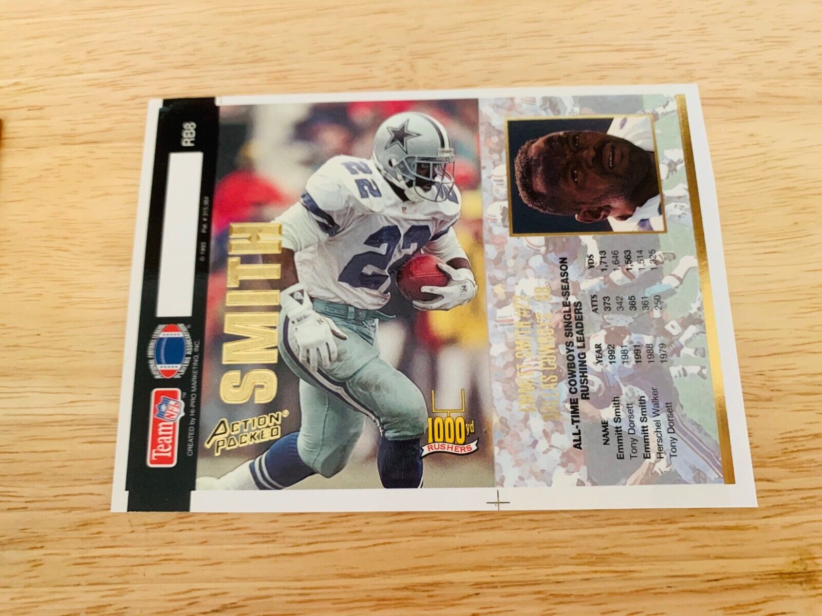 Emmit Smith Dallas Cowboys 1993 Action Packed Unfolded Sample Card NM