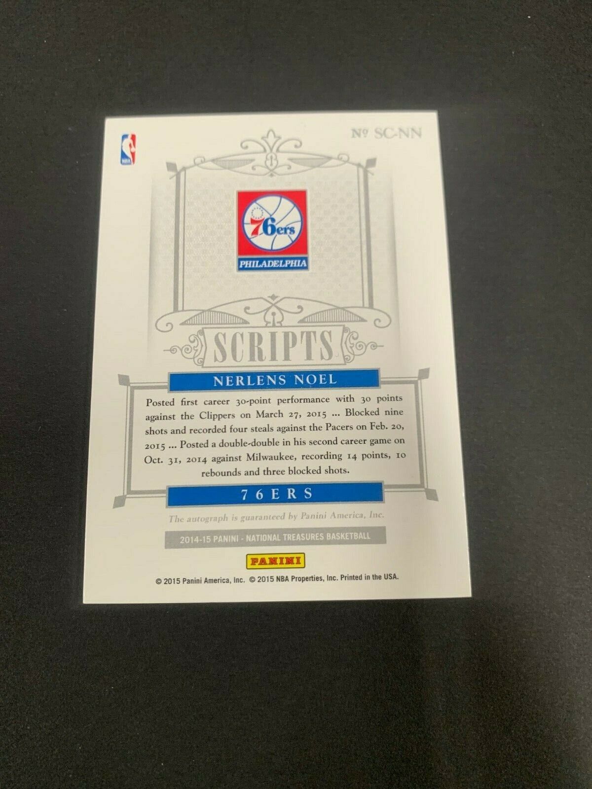 Nerlens Noel 76ers 2014-15 National Treasure Gold Proof Autocard #22/25 NM MT