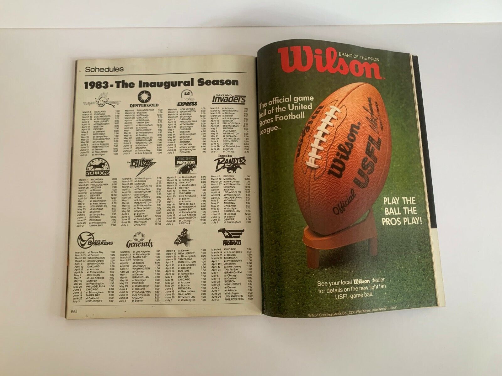 USFL Kickoff Sports Magazine  Bandits vs Blitz 1983 Game Program