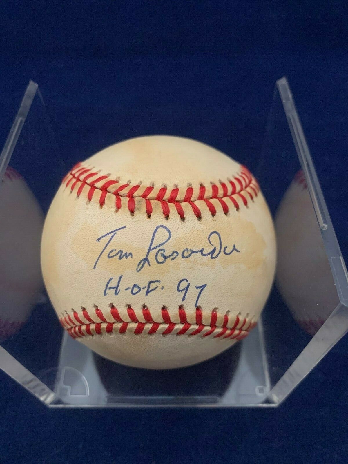 Tom Lasorda Older Autograph on Rawlings Baseball HOF 97 Inscription with JSA COA