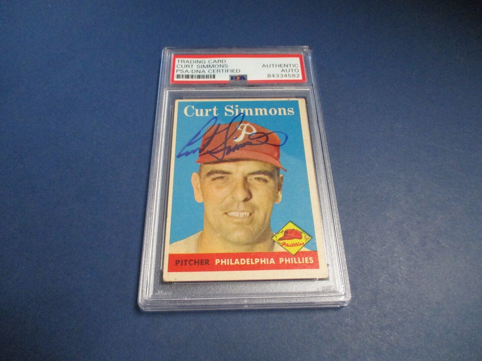 MLB's Curt Simmons Phillies Autographed Signed 1958 Topps Card #404 PSA Slab