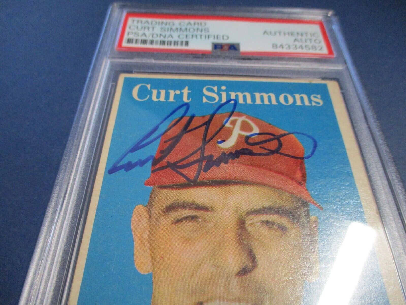 MLB's Curt Simmons Phillies Autographed Signed 1958 Topps Card #404 PSA Slab