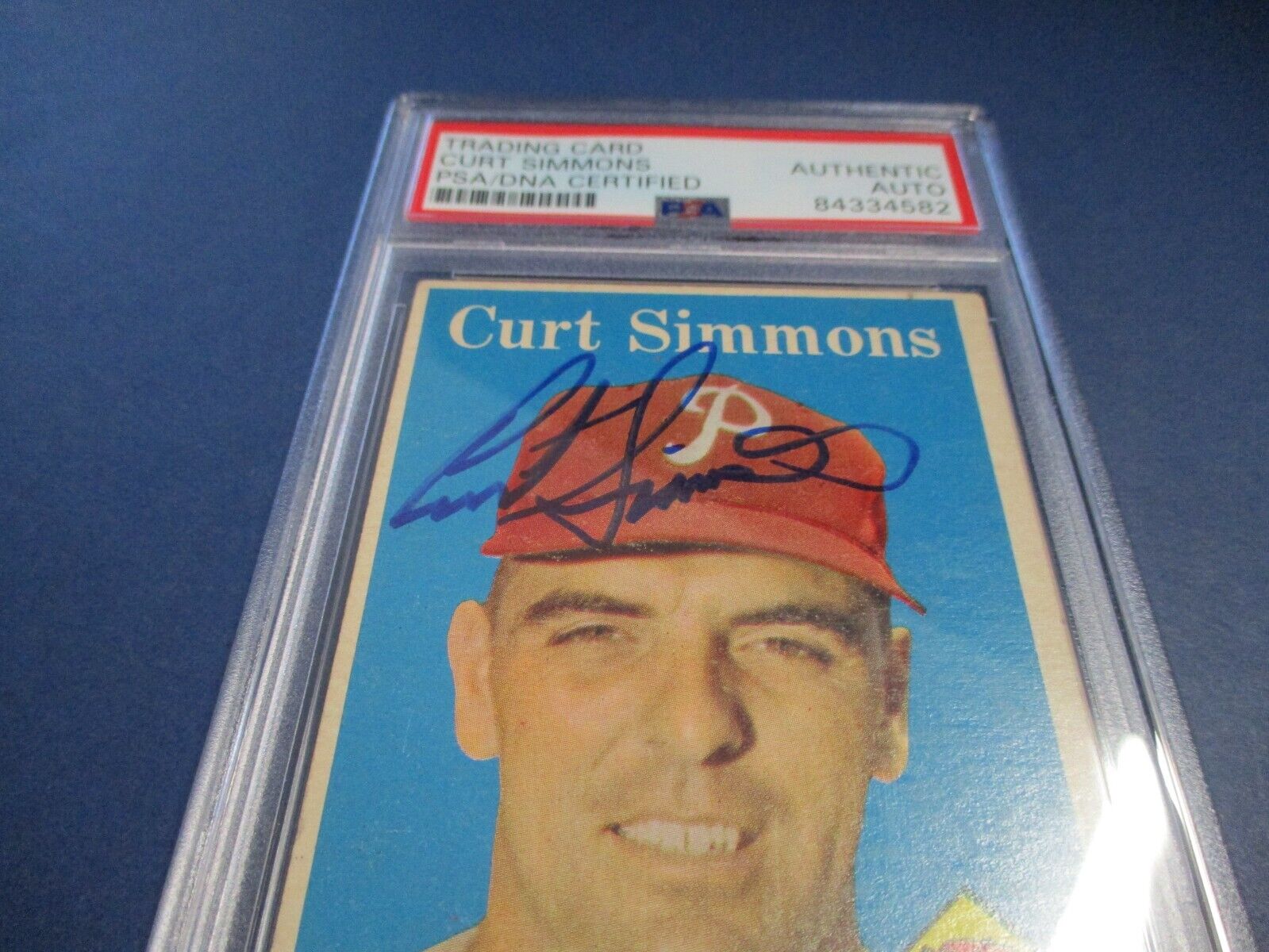 MLB's Curt Simmons Phillies Autographed Signed 1958 Topps Card #404 PSA Slab