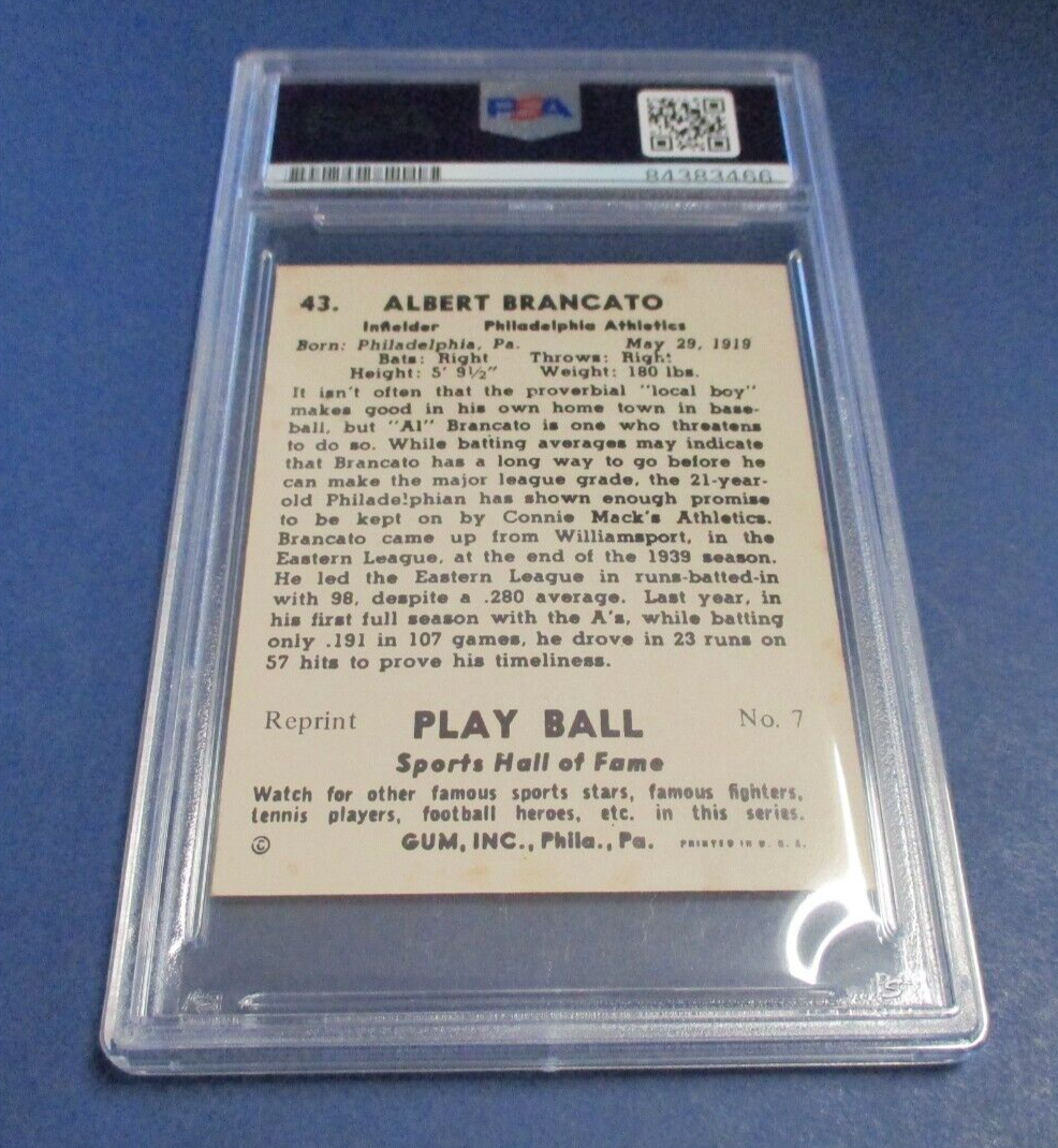 MLB Al Brancato Athletics Autographed Signed 1941 Playball RP Card #43 PSA slab