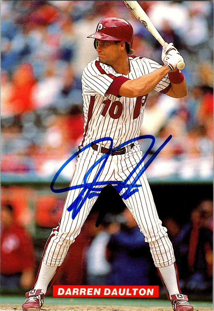 Darren Daulton 1989 Phillies Autographed Tastykake 4x6 Postcard Blue Sharpie