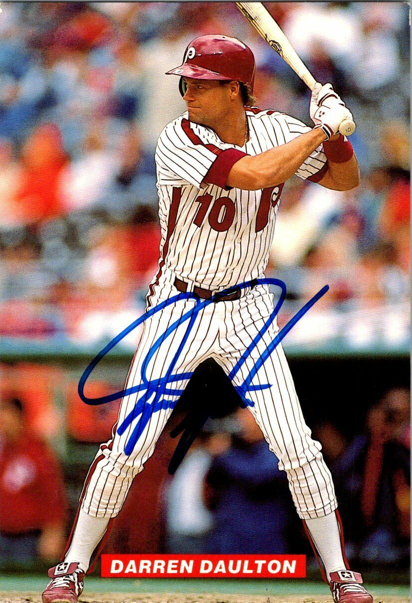 Darren Daulton 1989 Phillies Autographed Tastykake 4x6 Postcard Blue Sharpie