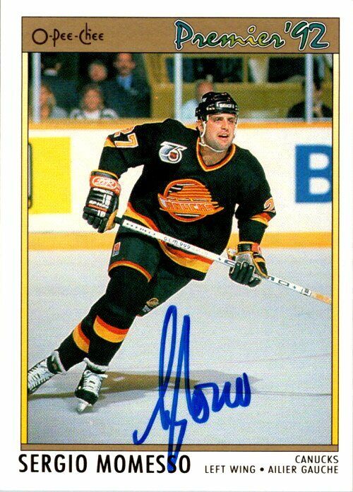 Sergio Momesso Vancouver Canucks Hand Signed 1991-92 OPC Hockey Card #55 NM