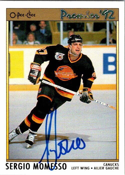 Sergio Momesso Vancouver Canucks Hand Signed 1991-92 OPC Hockey Card #55 NM