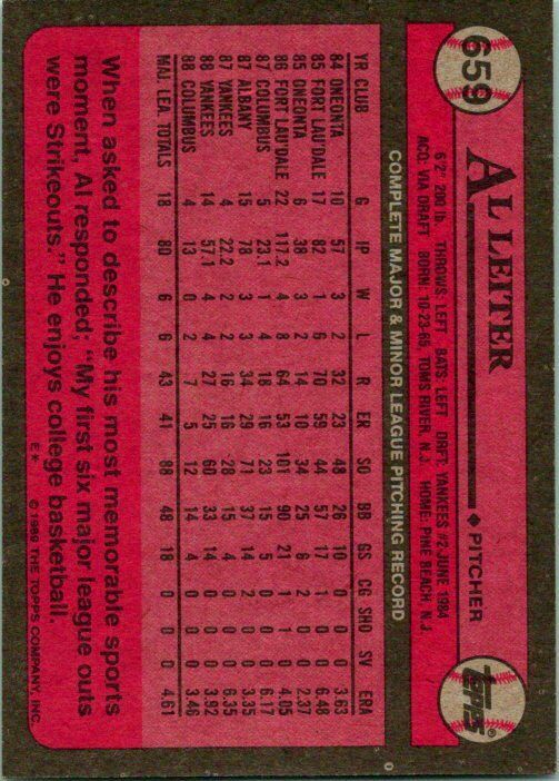 Alan Ashby Houston Astros 1989 Topps Misprint Card AL Letter Backside