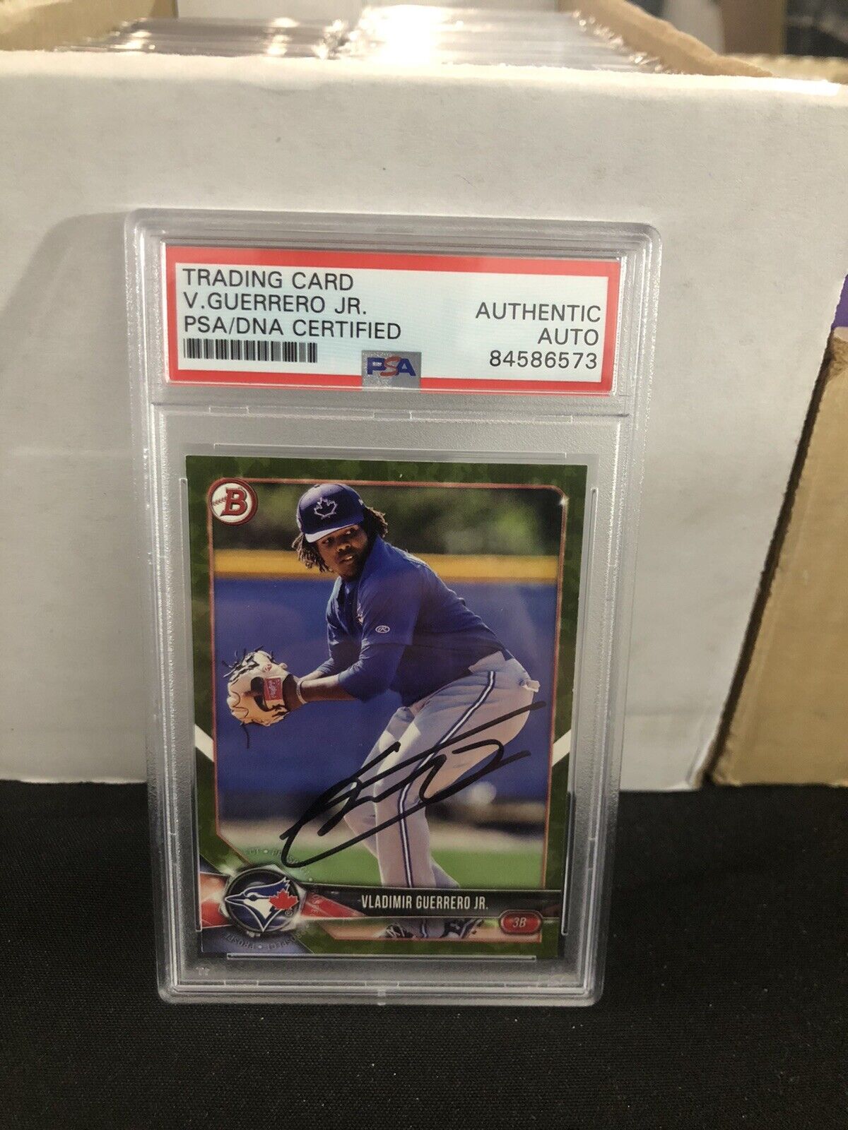 Vladimir Guerrero Jr. Autographed 2018 Bowman green rookie Card PSA Slabbed