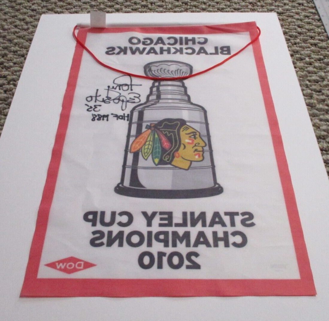 Tony Esposito signed autographed Blackhawks Stanley Cup Champs 2010 Flag PSA