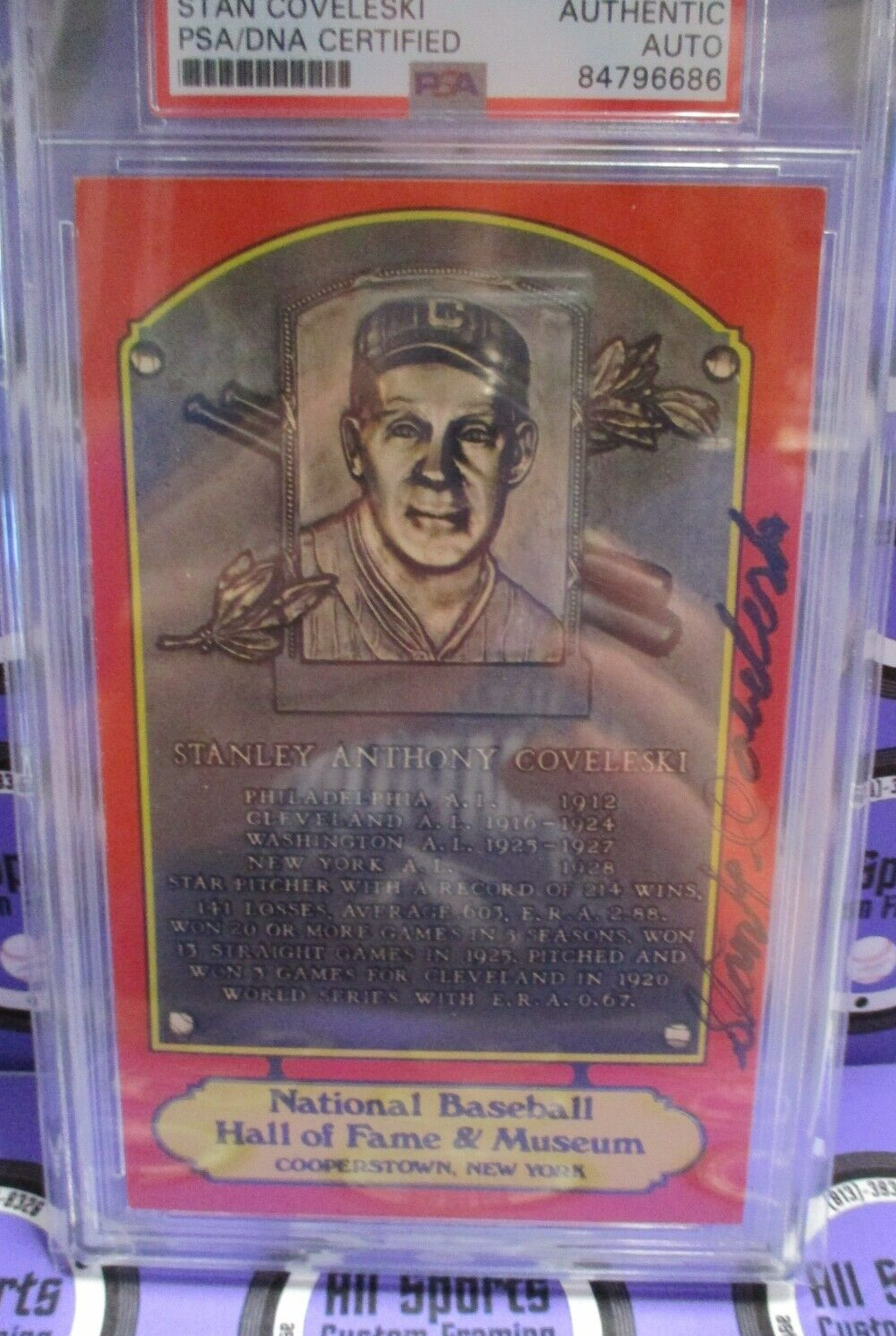 Stan Coveleski Autographed Signed HOF 1969 Dexter Press Card PSA Slab #84796686